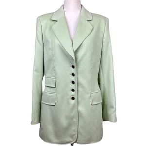 Vintage Escada Wool Angora Blazer Jacket Size 40 Medium Green Logo Buttons.